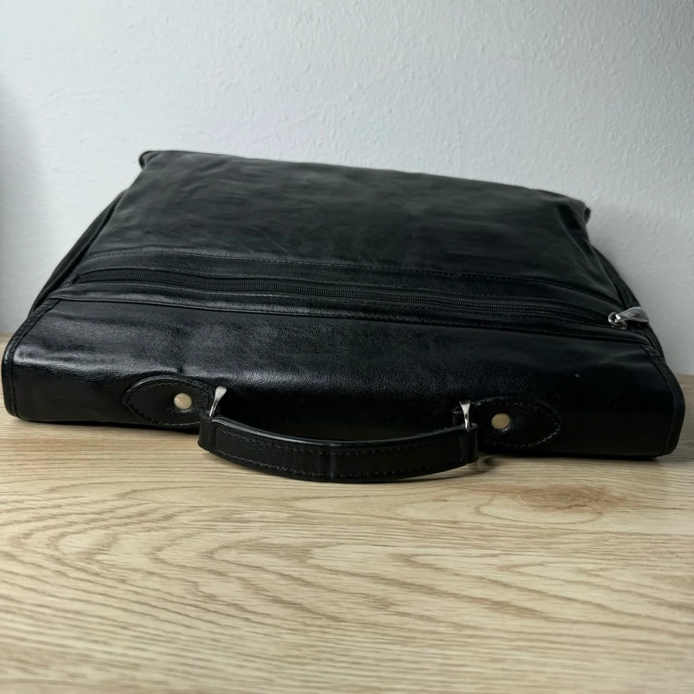 Arezzo Black Leather Briefcase Laptop‎ Bag Damaged Corner See Pics Made in Italy